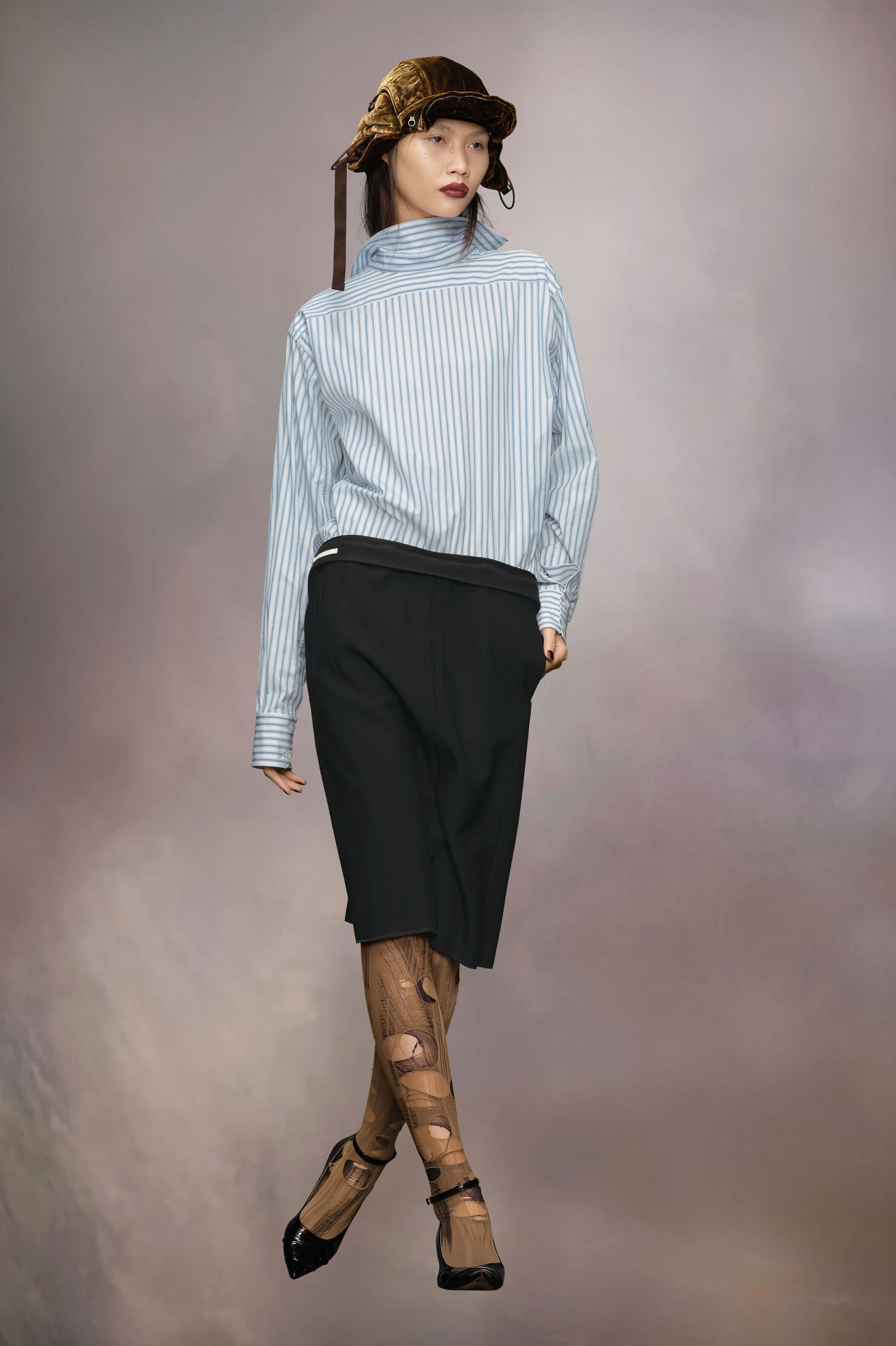 Reversed stripe shirtdress