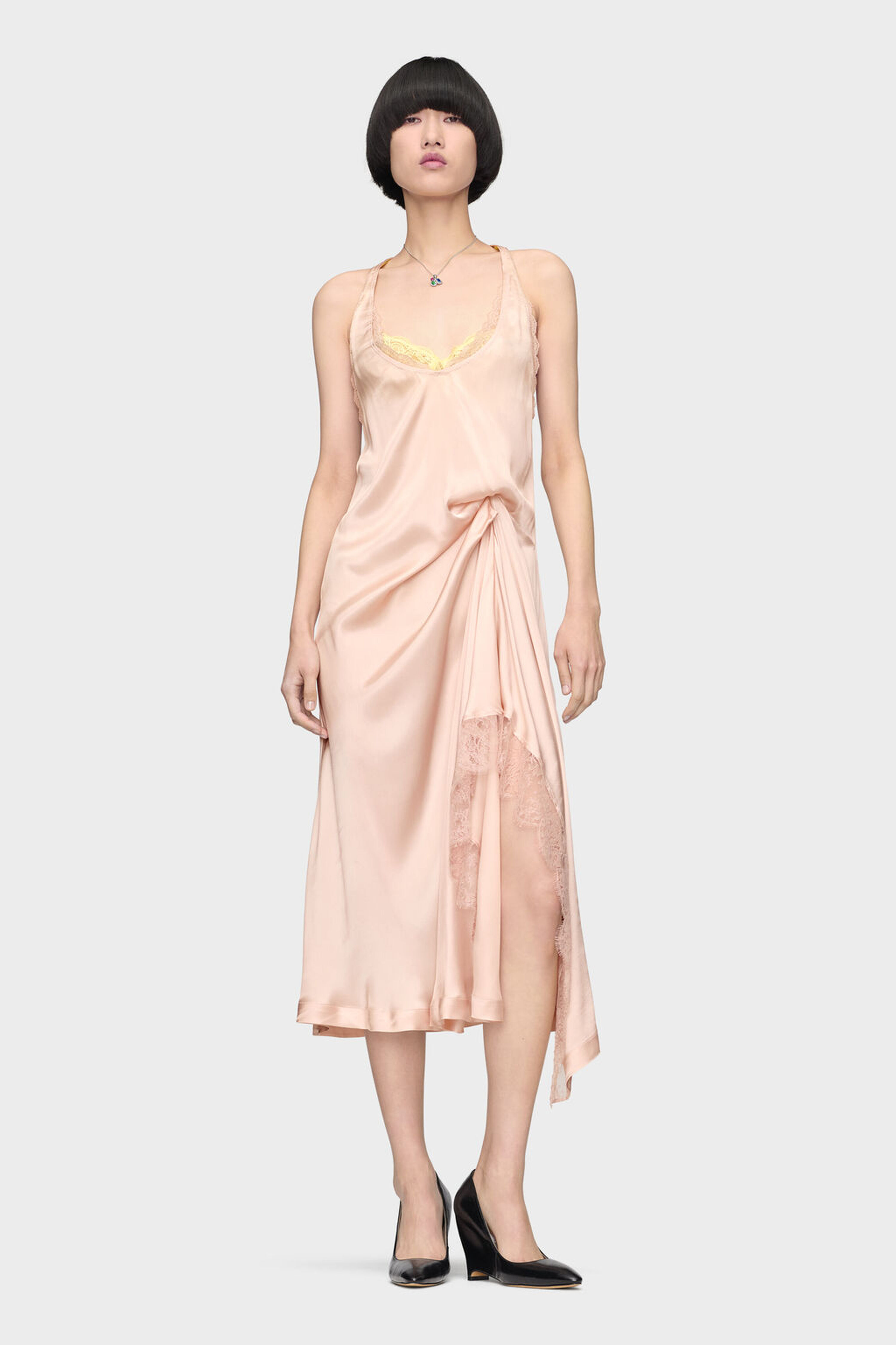 Silk Lace Slip Midi Dress