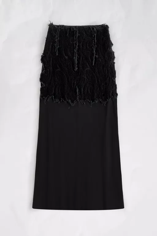 Falda Midi con Panel de Terciopelo - faldas largas
