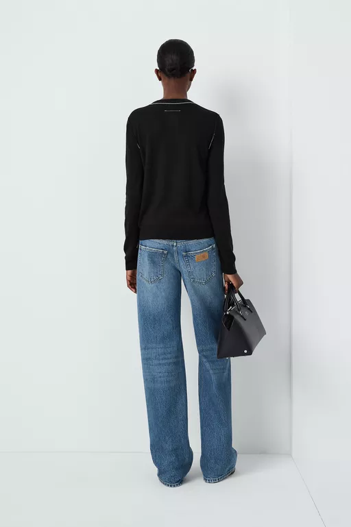 Contrast-trimmed wool blend knit jumper - Knitwear