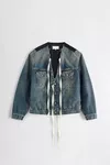 Blue jeans - Distressed Collarless Denim Jacket