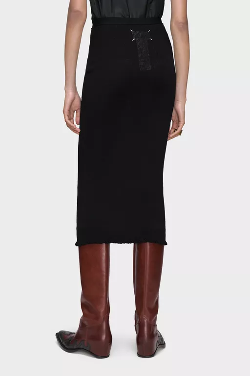 Ribbed Wool Midi Skirt - Midi Skirts