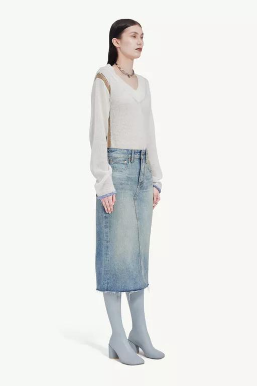 Mid-length denim skirt - Skirts