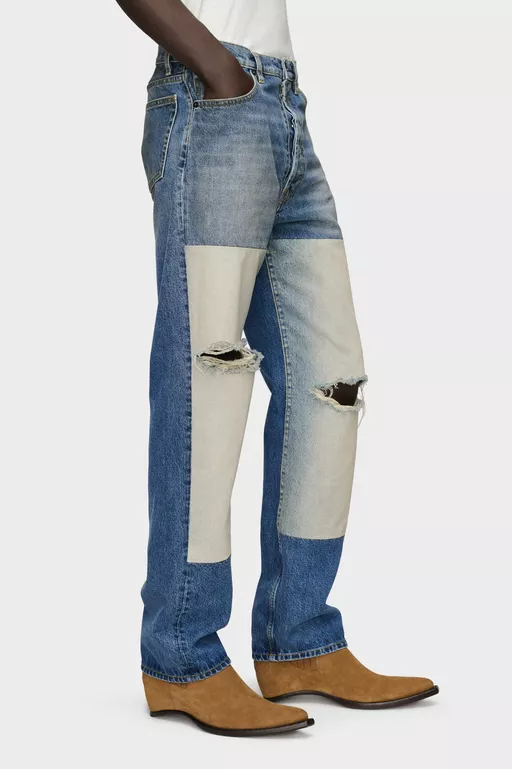 Patched Panel Straight Jeans - Denim