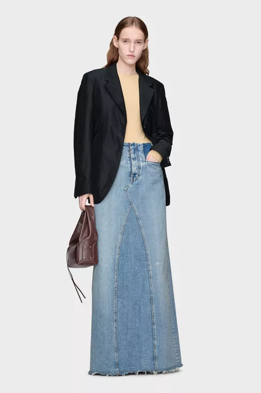 Two-Tone Denim Maxi Skirt - Long skirts