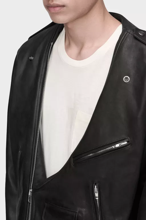 Folded Collar Leather Biker Jacket - Jackets