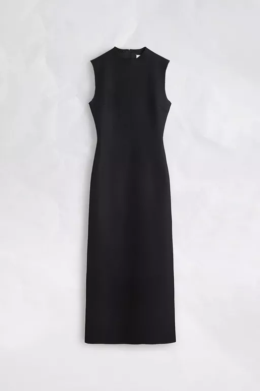 Mock-Neck Virgin Wool Maxi Dress