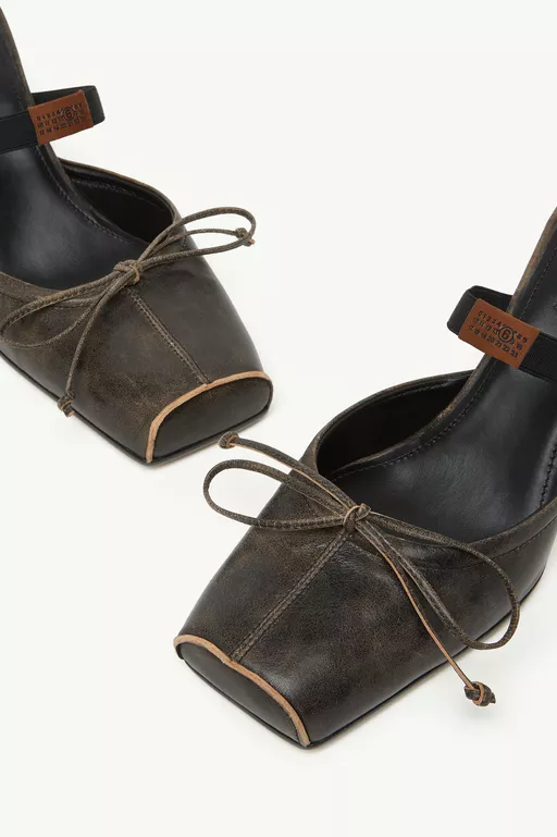 Square-toe leather ballerina mules - Slippers