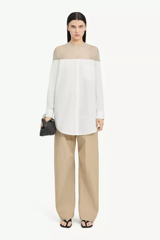 High-Cut Cotton Poplin Shirt - Short-sleeved Top