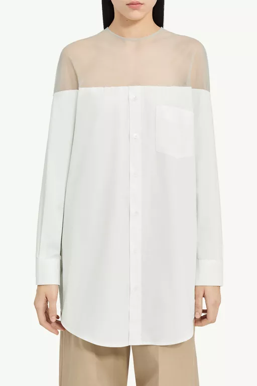 High-Cut Cotton Poplin Shirt - Short-sleeved Top