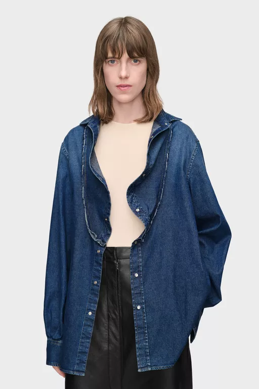 Folded Collar Denim Shirt - Shirts