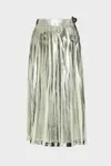 Aloe Vera - Pleated Metallic Silk Midi Skirt