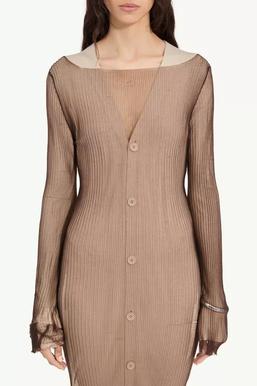 Ribbed midi dress with overlay - Cardigan