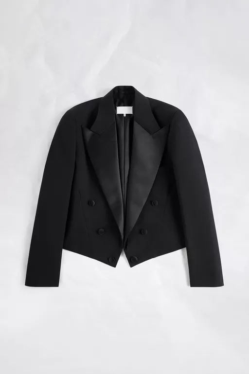 Cropped Double-Breasted Tuxedo Jacket