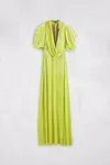 Lime Green - Puff-Sleeve Velvet Cowl Maxi Dress
