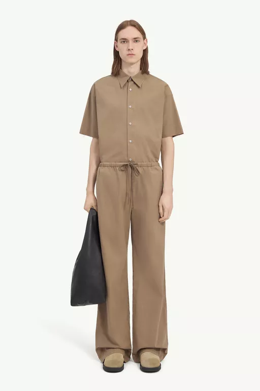 Drawstring washed cotton trousers