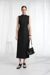 Black - Mock-Neck Virgin Wool Maxi Dress
