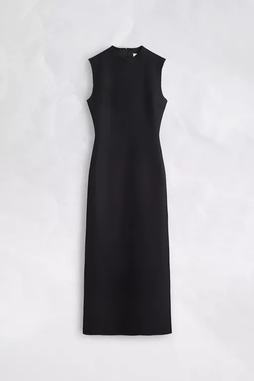 Vestido Largo de Lana Virgen con Cuello Alto - Vestidos Midi