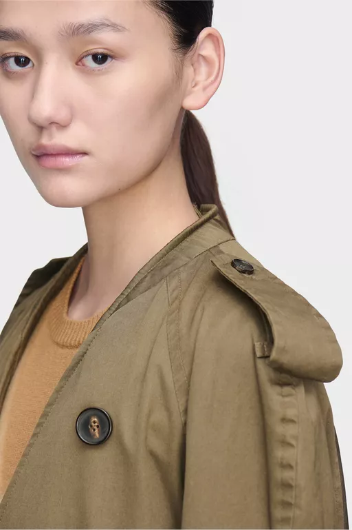 Folded Collar Cotton Trench Coat - Raincoats