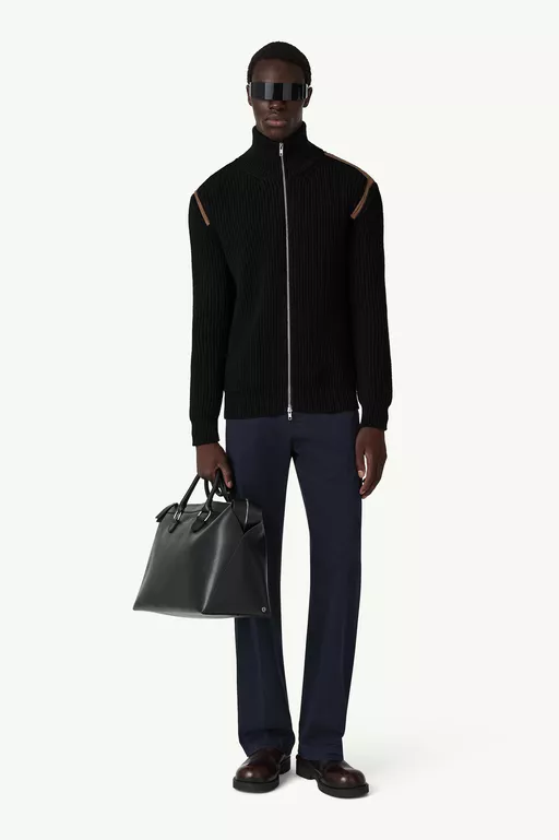 Contrast shoulder knit zip-up jacket