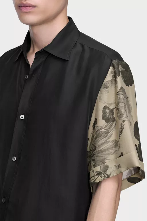 Floral Sleeve Silk Shirt - Shirts