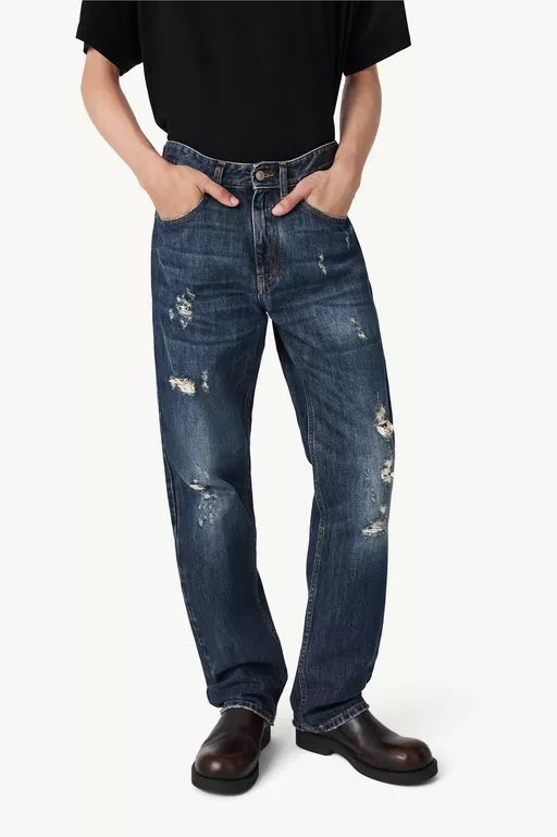 Distressed wash denim jeans - Denim
