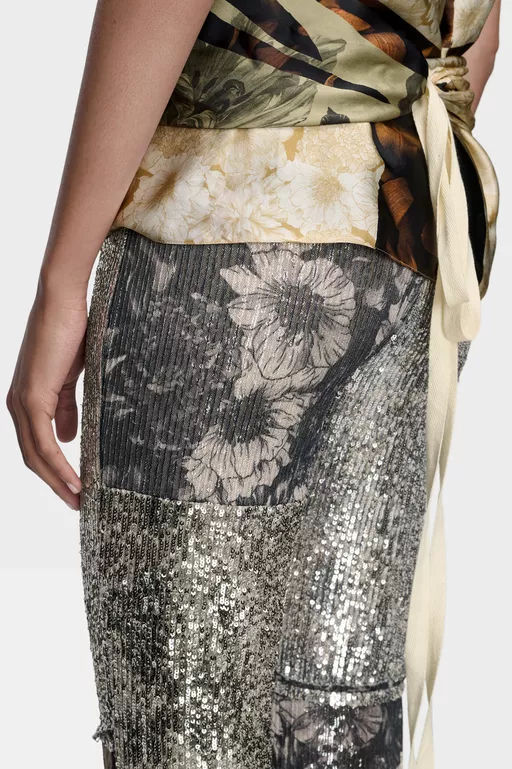 Patchwork-Hose mit Blumenmuster und Pailletten - Hosen