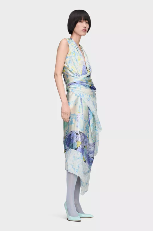 Floral Drape Wrap Dress - Midi Dress