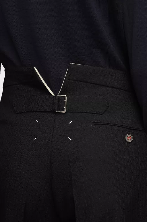 Herringbone Wool Pleated Trousers - Pants