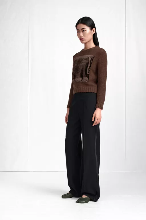 Velvet-Panel Wool Sweater - Crewneck