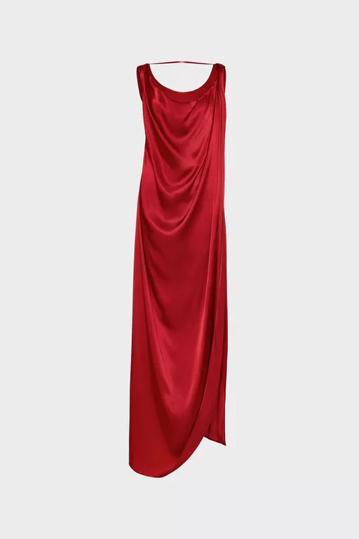 Vestido largo drapeado de sat&eacute;n - Vestidos Cortos