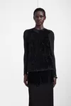 Black - Tapestry Panel Long-Sleeve Top