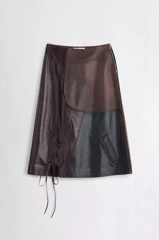 Assemblage Calf Leather Midi Skirt