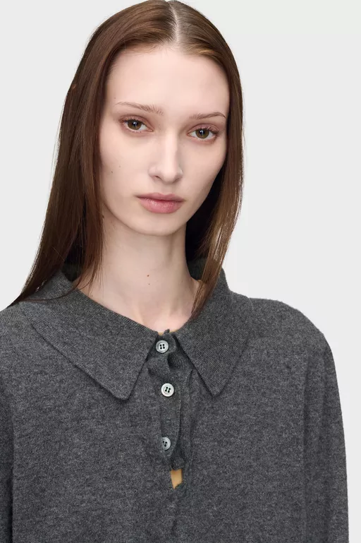 Jersey polo de lana con cuello drapeado - Polos