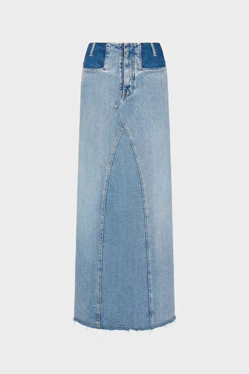 Two-Tone Denim Maxi Skirt
