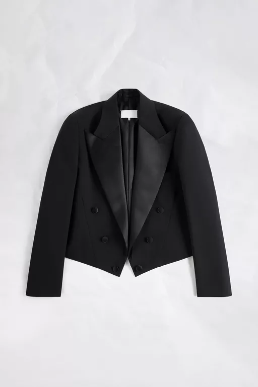 Cropped Double-Breasted Tuxedo Jacket - Jackets