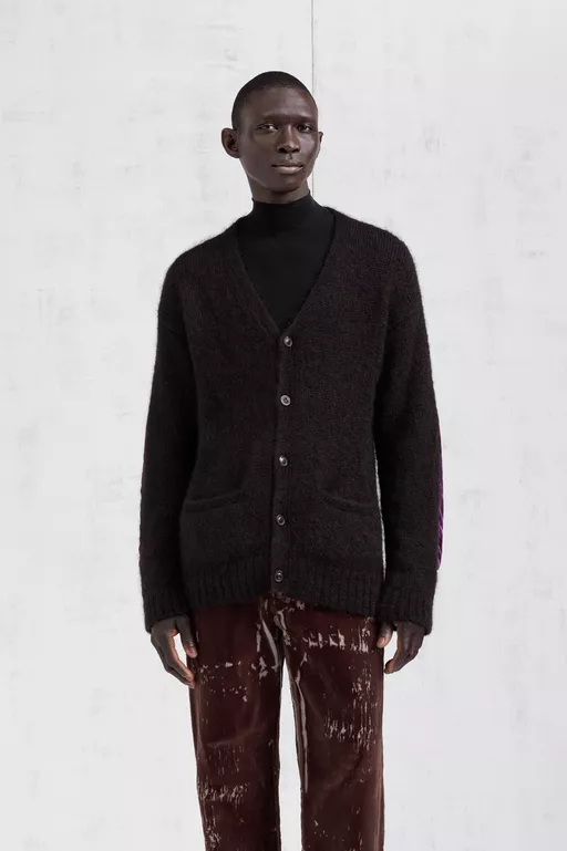 Velvet Patch Mohair Cardigan - Cardigan
