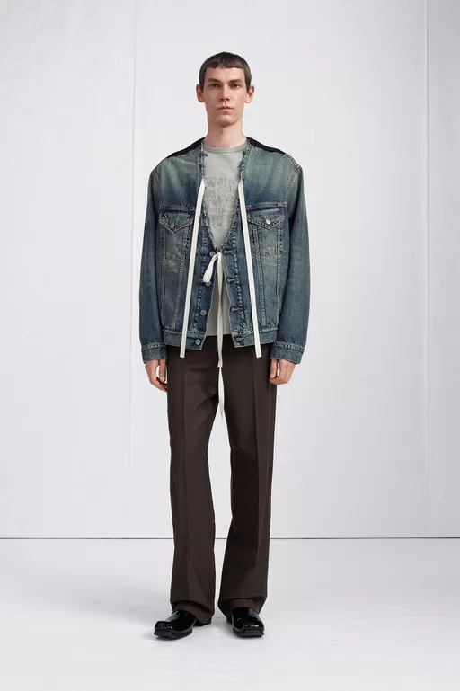 Distressed Collarless Denim Jacket - Jackets