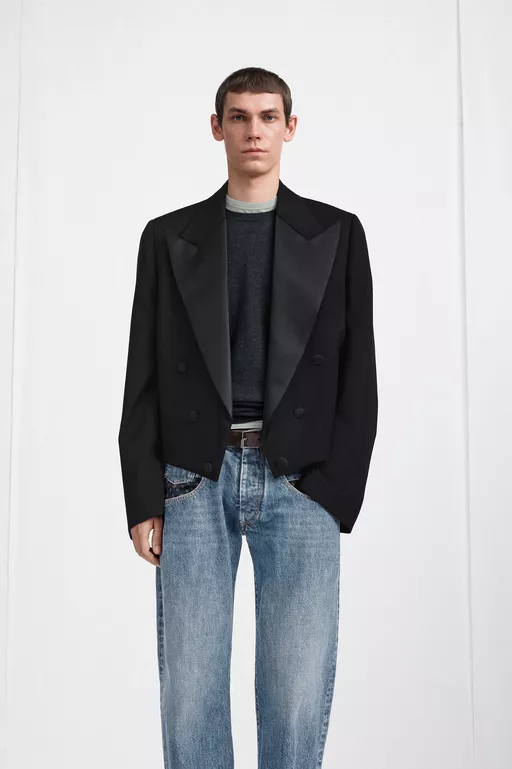 Cropped Double-Breasted Tuxedo Jacket - Jackets