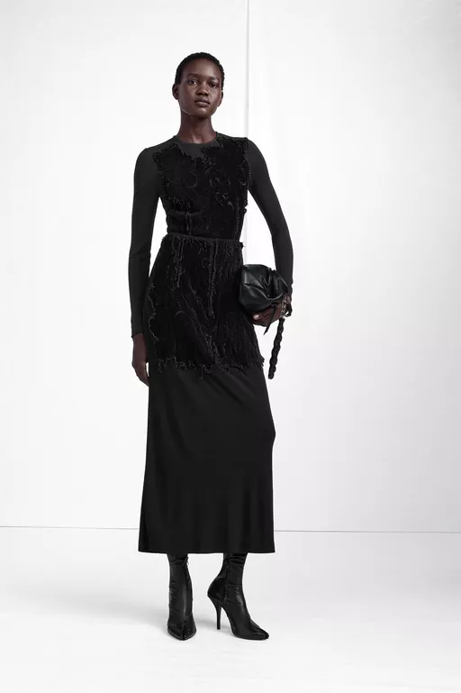 Falda Midi con Panel de Terciopelo - faldas largas
