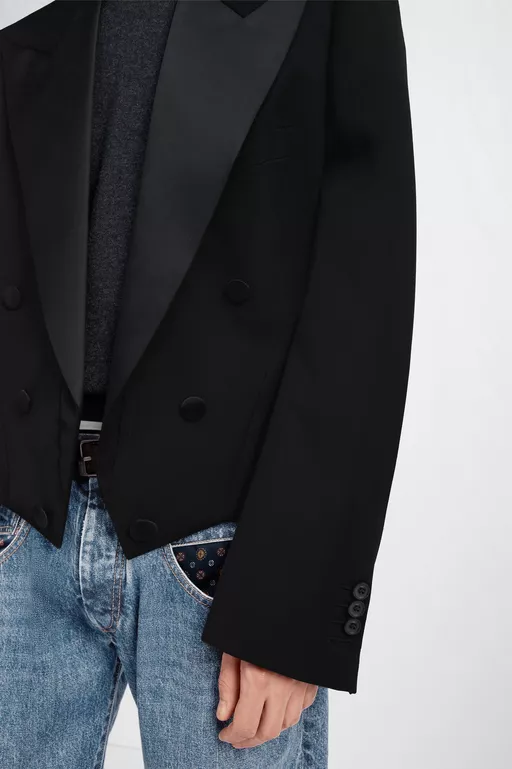 Cropped Double-Breasted Tuxedo Jacket - Jackets