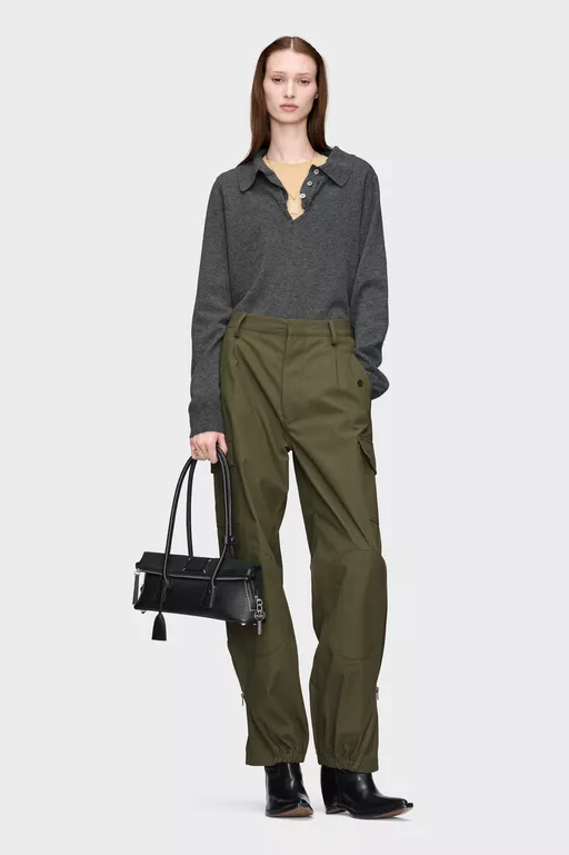 Draped Collar Wool Polo Sweater - Polos