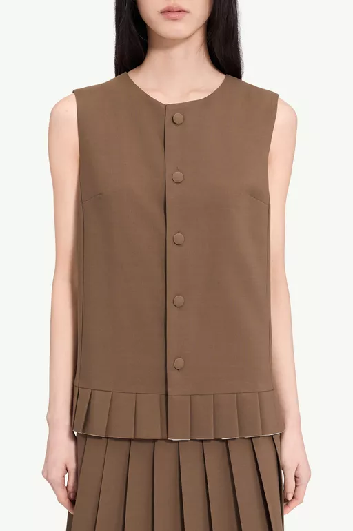 Pleated wool blend sleeveless top - Short-sleeved Top