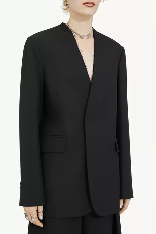 Collarless Padded Suit Jacket - Jackets