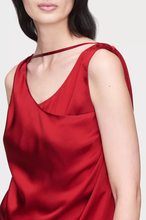Vestido largo drapeado de sat&eacute;n - Vestidos Cortos