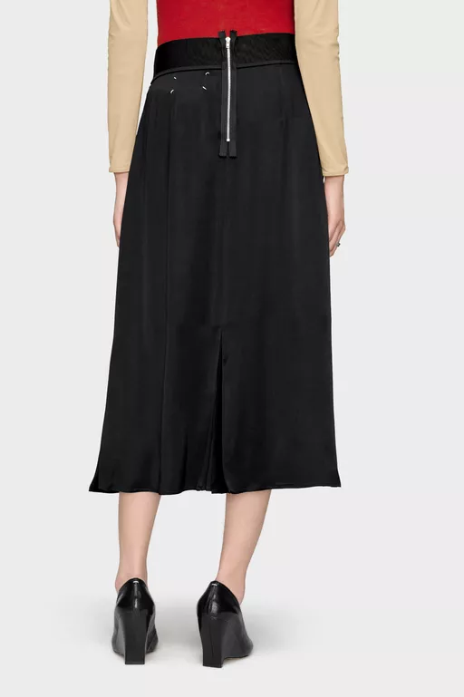 Washed Silk Satin Midi Skirt - Midi Skirts
