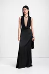 Black - Cowl-Neck Satin Maxi Dress
