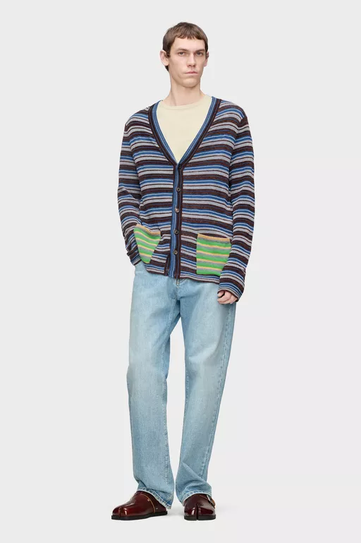 Striped Wool Cardigan - Cardigan