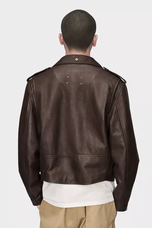 Folded Collar Leather Biker Jacket - Jackets