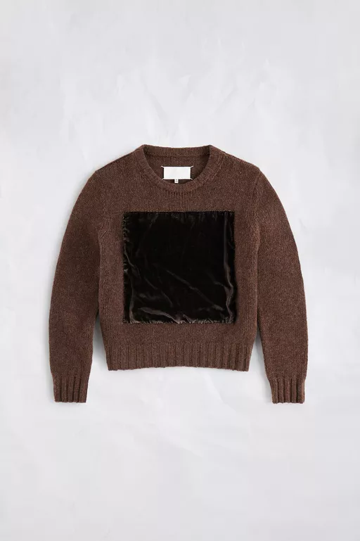 Velvet-Panel Wool Sweater - Crewneck